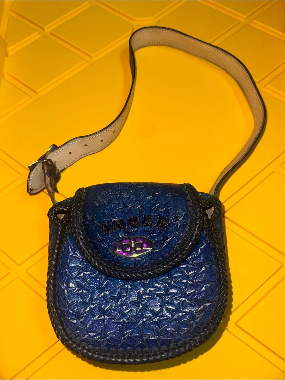 Navy Star Embossed “Amber” Crossbody Bag
